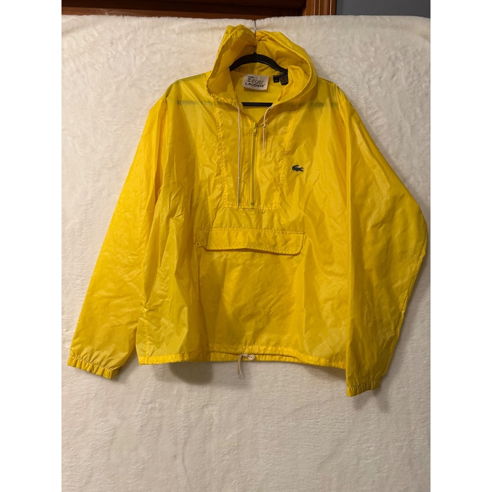 Vintage Izod Lacoste Yellow Windbreaker Anorak Jacket Mens XL Half Zip Hooded